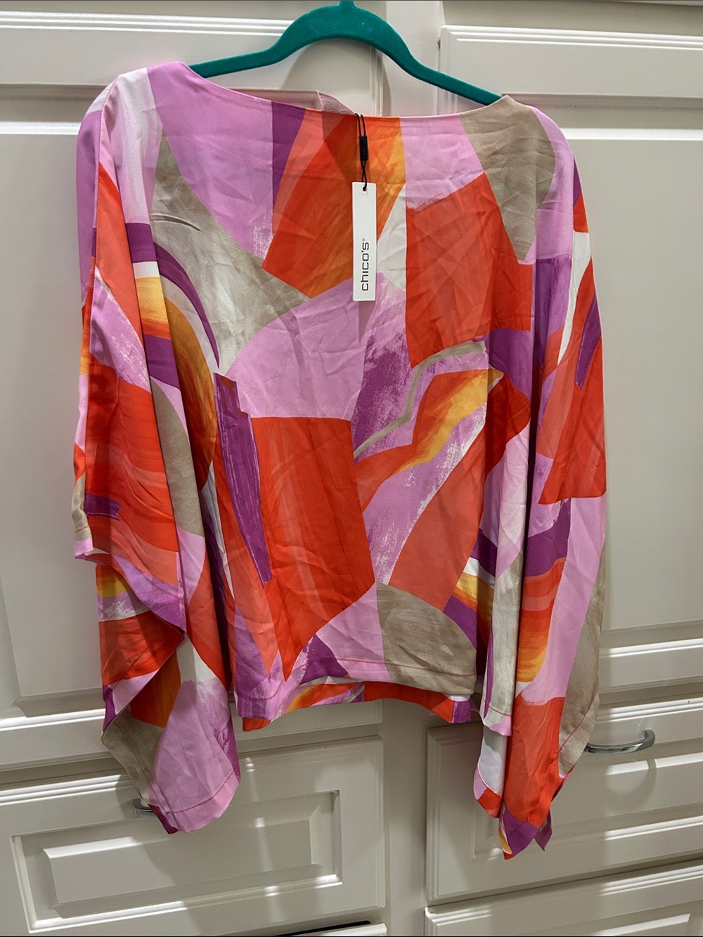 Chico's abstract mix east west poncho nectarine s/m